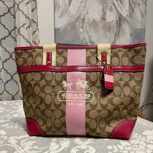 Coach Signature Heritage Stripe Tote Bag